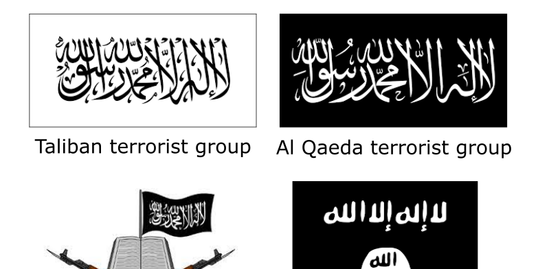 پرچم 4 گروه تروریستی طالبان، القاعده، داعش و بوکوحرام