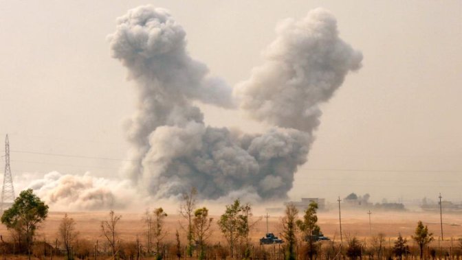 Smoke rises after a U.S. airstrike during the operation against Islamic State militants near Mosul, Iraq, October 24, 2016.